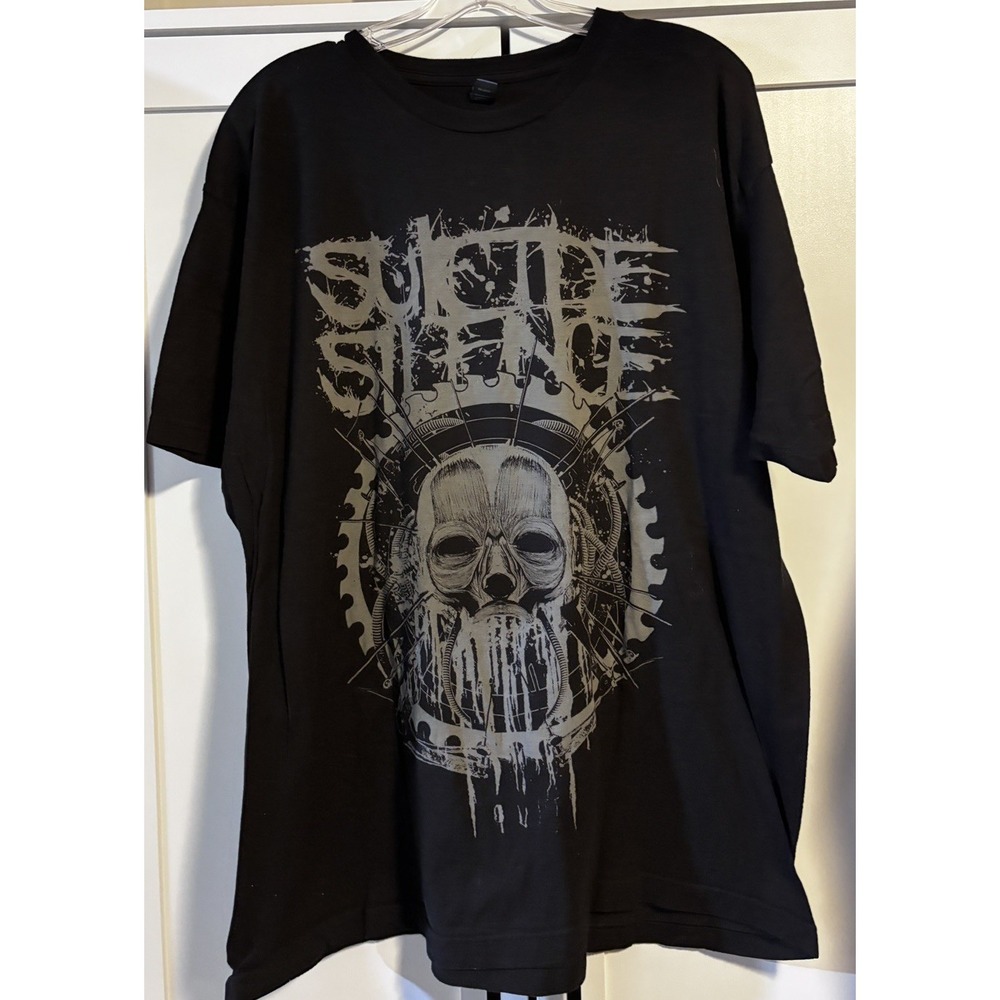 Y2K Suicide Silence Skull Gears Deathcore Band T-Shirt 2XL Tultex Black